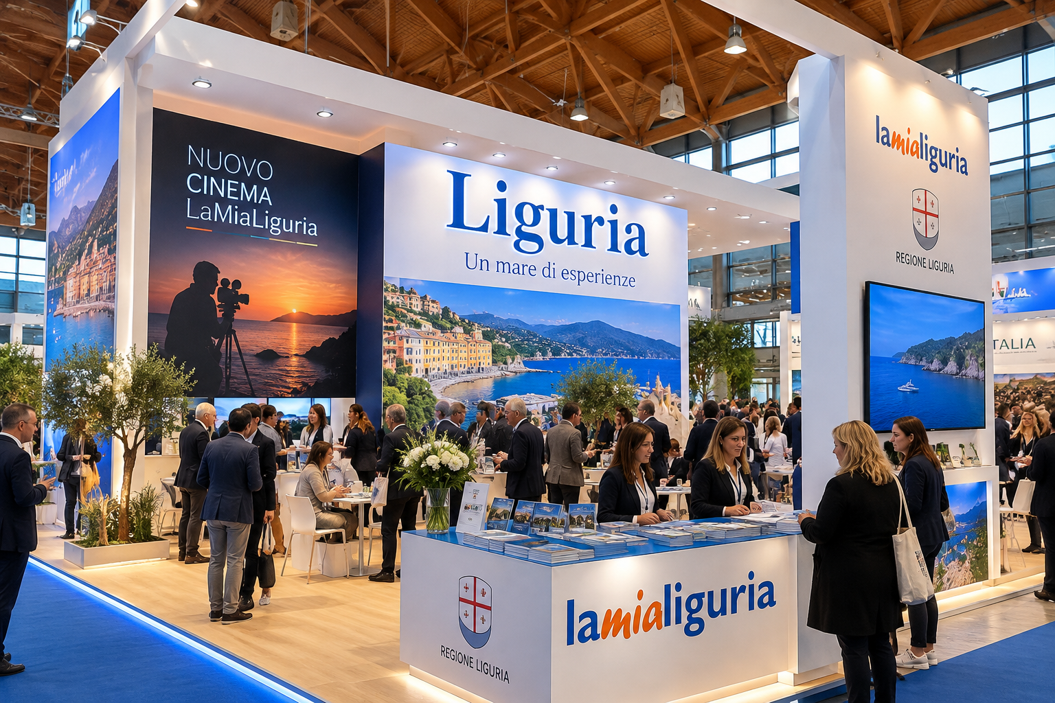 Stand illustrativo dedicato alla promozione del turismo in Liguria.